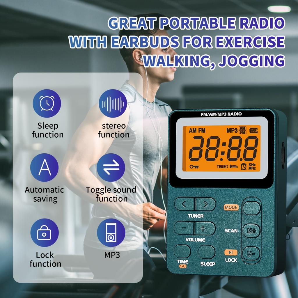 Portable Headphone Radio - Personal Radios with Multifunctional FM/AM/MP3, TYPE-C Interfac