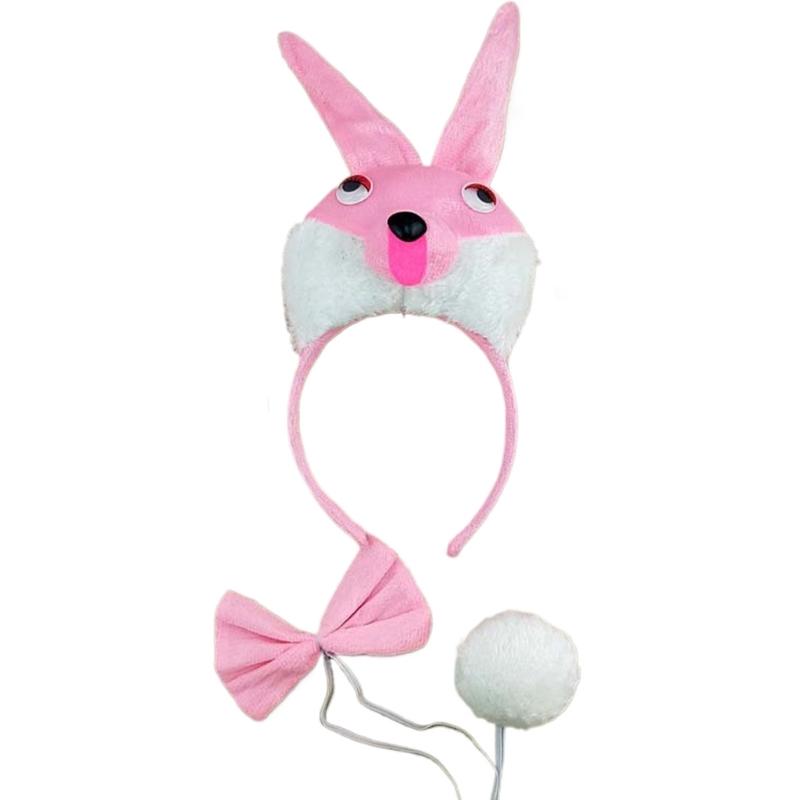 1/3/4pcs Bunnies Costume Set Ears Headband Tail Bowtie Gloves for Kids Halloween Christmas Party Animal Cosplay Costumes