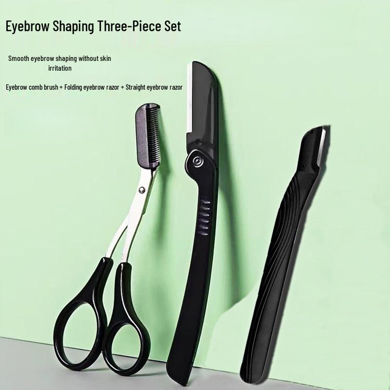 3-Piece Eyebrow Trimming Set with Scissors, Comb, and Small Trimmer