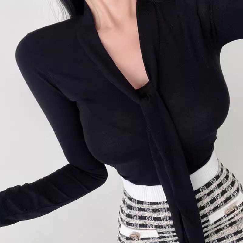 Korean Dongdaemun Style Women s Butterfly Tie Long-Sleeve T-Shirt One Size