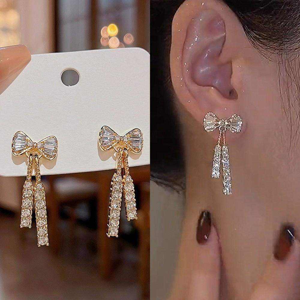 Exquisite Dainty Pendant Earrings Ornament Zircon earring Evening Bow Earrings Fashion Accessories