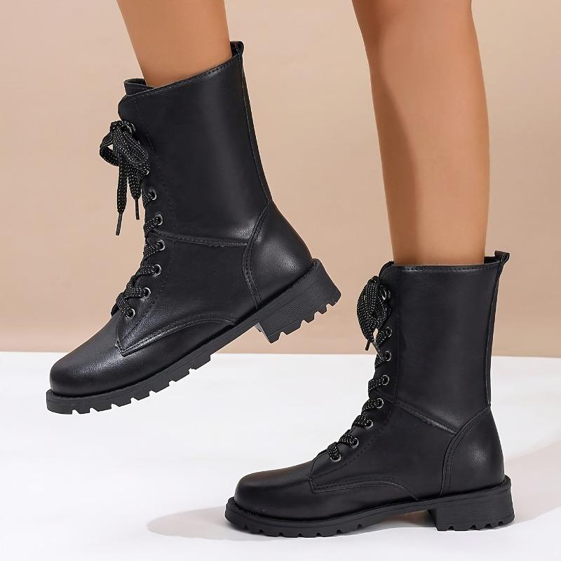 Fashion Autumn Fashion Boots Women's Fashion New Round Toe Front Lace-Up Platform Anti-Slip Wear-Resistant Mid-Tube Boots