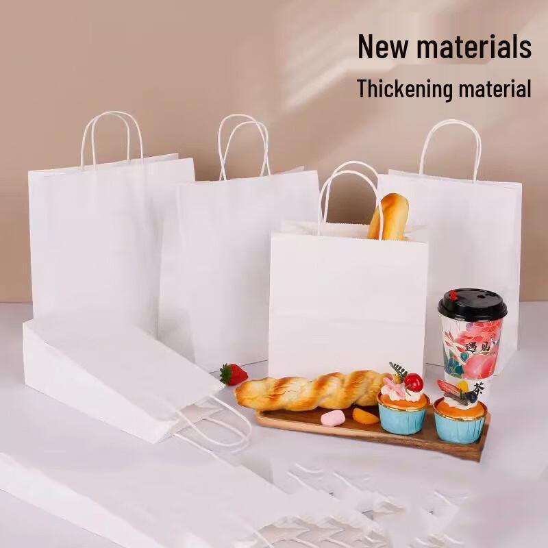 Disposable White Kraft Paper Takeaway Tote Bags