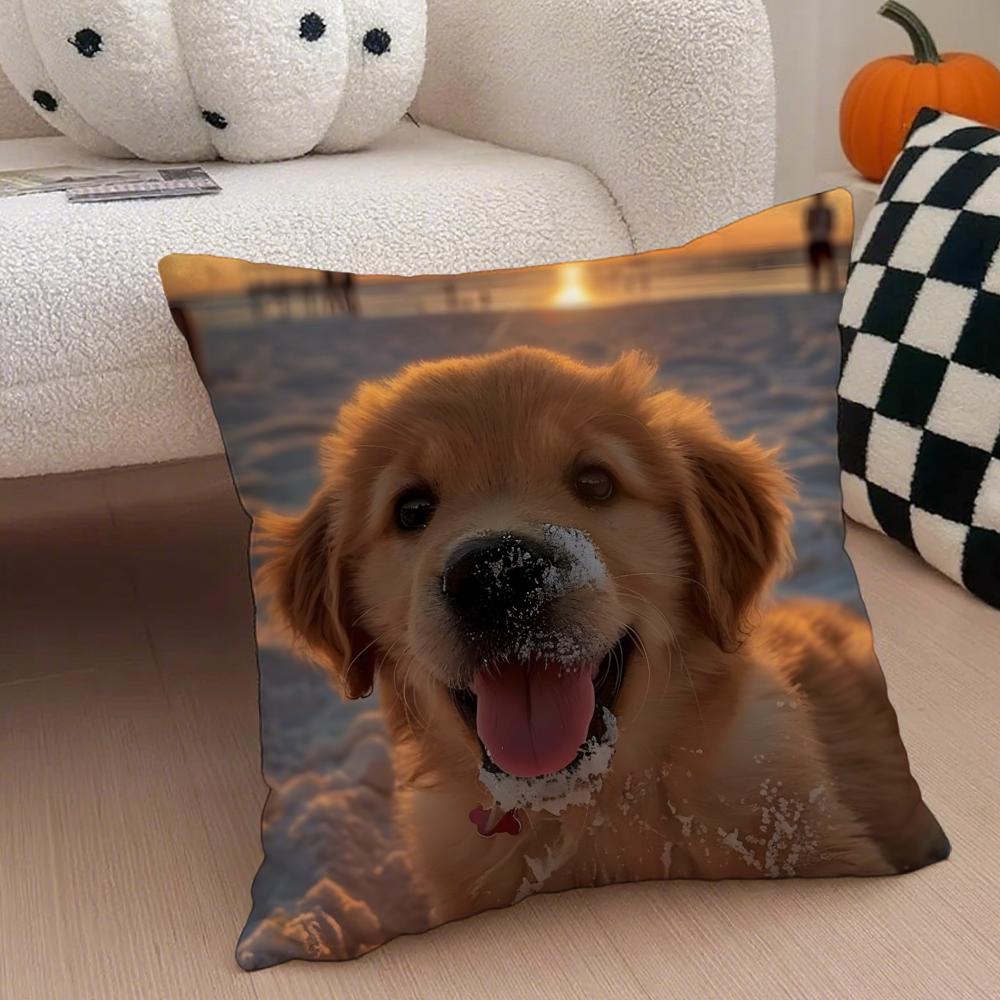 Golden Retriever Cushion Cover Linen Pillow Case Soft Breathable Protective Couch Room Decoration