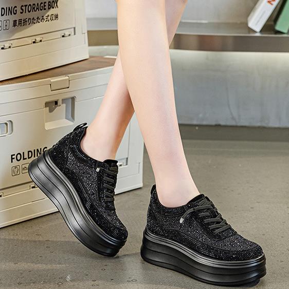 Fashion 9CM 2025 Women's Spring Summer Shoes Fashion Rhinestone Female High Heels Shoes Breathable Mesh Women Summer Rubber Sole Shoe