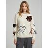 Women Loose Knit Long Sleeve Heart Jacquard Crew Neck Sweater