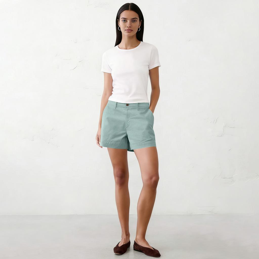 Women’s Casual Shorts with Cuffed Hem Mid Rise Relaxed Fit Cotton Fabric for Everyday Wear