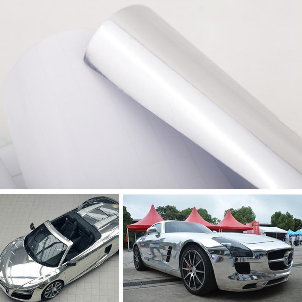 12″ * 60″ Chrome Mirror Silver Vinyl Wrap Sticker Decal Film Sheet Self-adhesive Air Bubble
