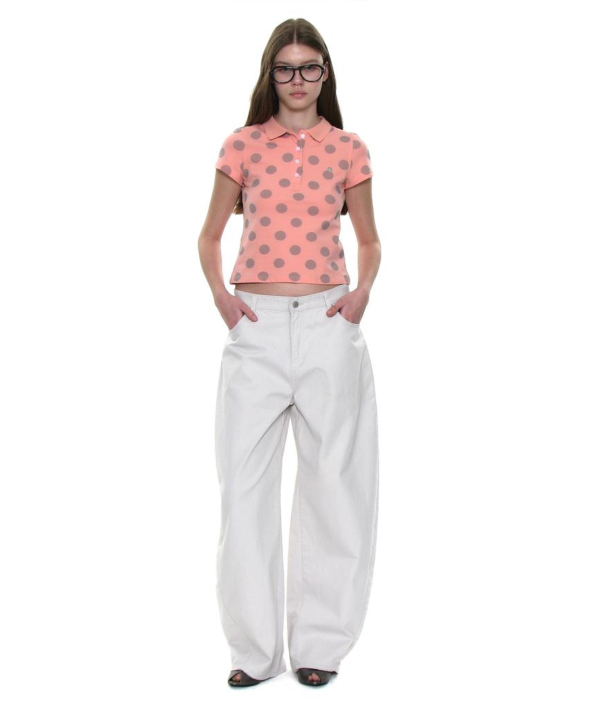 PARTIMENTO WOMEN Polka Dot All-Over Printed Polo Tee_Coral