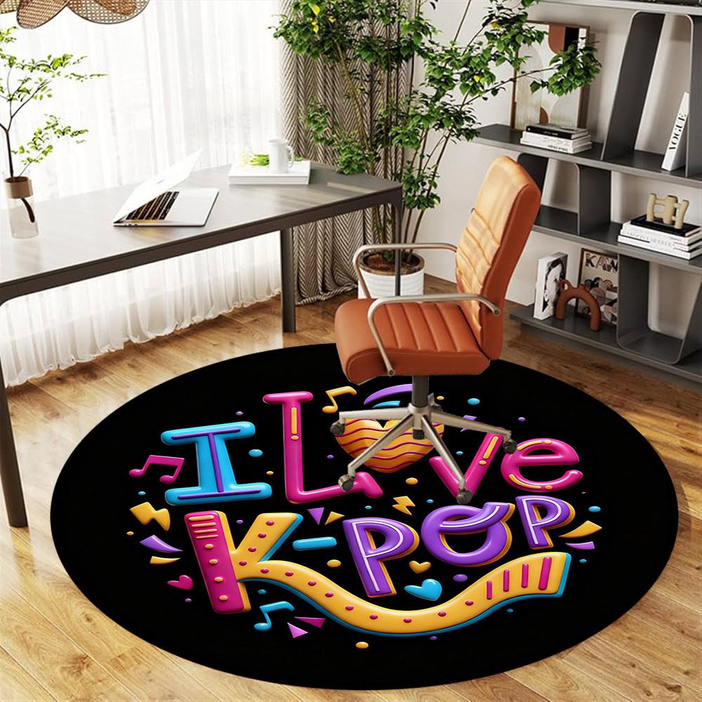 1pc K-pop Love Round Chair mat office Area Rug - Non-Slip, Floor Mat for Office, Bedroom, Ideal home decor gift p0105012