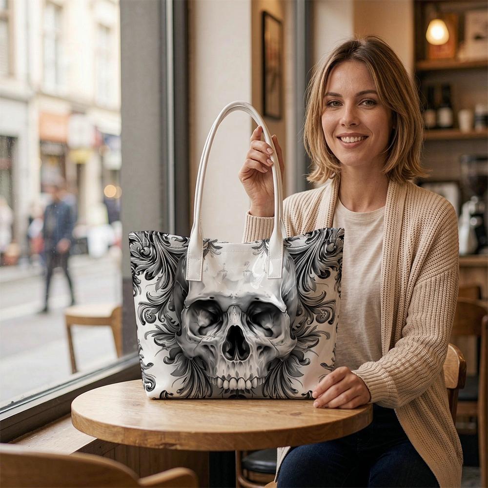 Gothic Skull Printed Tote Bag Casual Daily Shoulder Bag for Shopping Outings