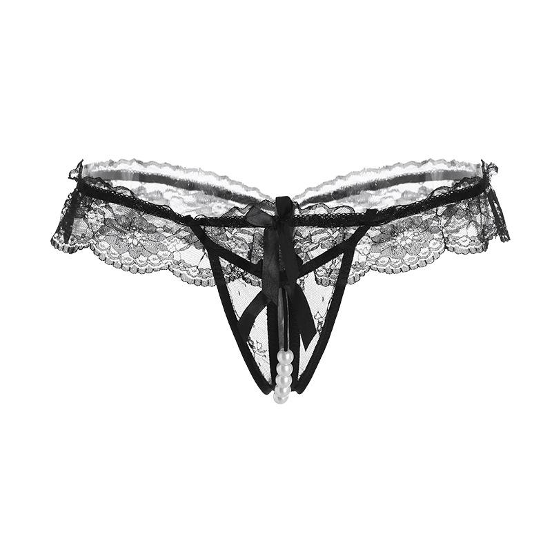 Women’s Sexy Lingerie Sheer Lace Hollow-Out Pearl Detail Panties Seductive Underwear Shorts