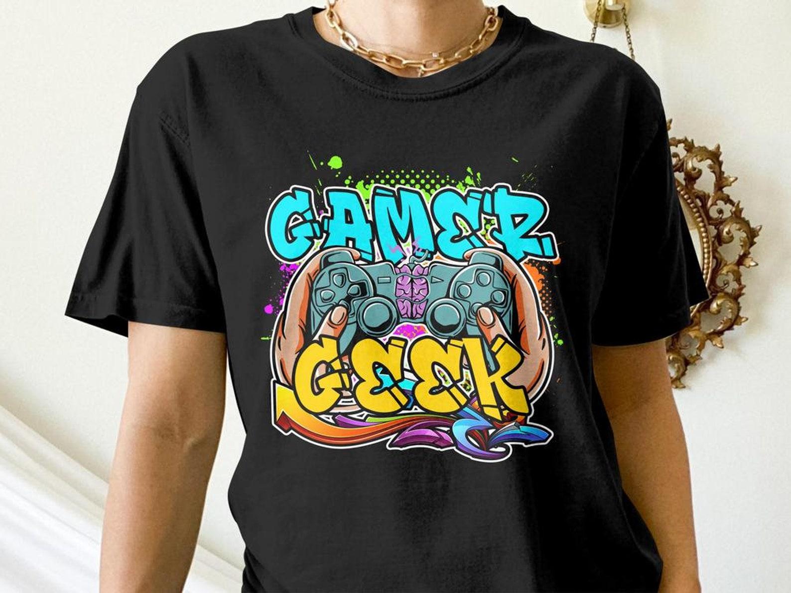 Funny Gamer Shirt, Gamer Geek, Funny Gaming Gift, Video Game Graffiti Tees 2XL