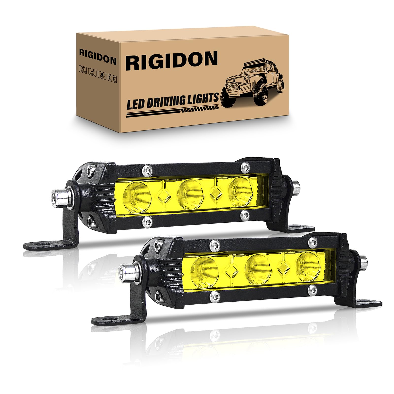 

RIGIDON 2pcs 15W Amber LED Light Bar 4 Slim Light Bar 1 Row Waterproof