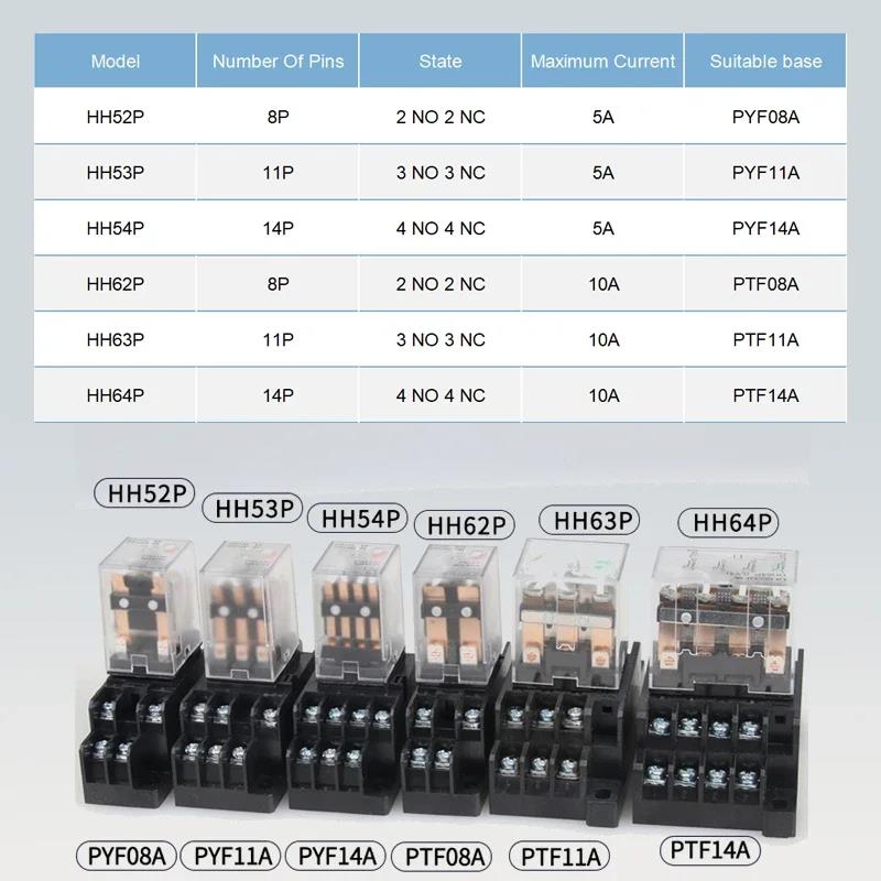 10 PCS For Wholesale Miniature Control Relays Small Intermediate Relay AC 12V DC C24 AC220 HH52P HH53P HH54P HH62P HH63P HH64P Relays 5