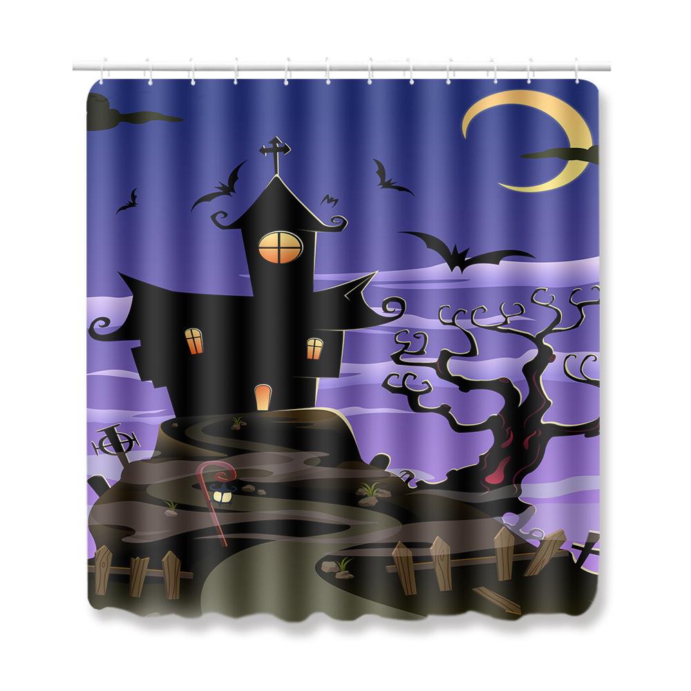 Halloween Shower Curtain Floor Mat Combination Four-Piece Set Bathroom Toilet Carpet Door Mat