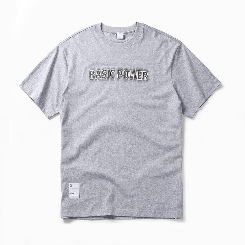 American vintage Embroidered Letters Heavy High Weight Cotton T-shirt Men s Short Sleeve Bottoming Foreign Trade Men s Cotton T-shirt Gray 3XL