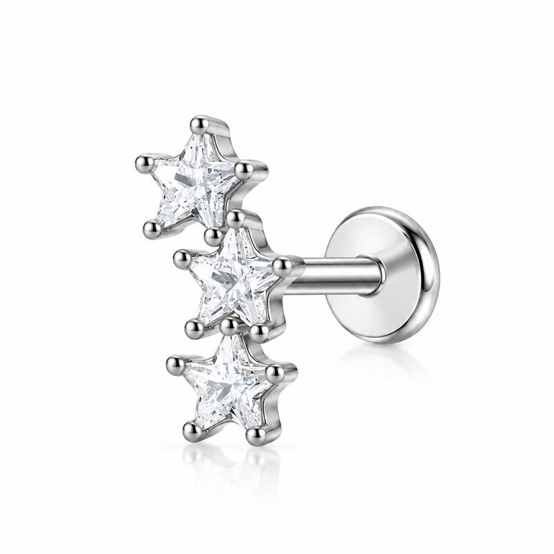 G23 Titanium Heart Zircon Ear Studs with Internal Thread and Flat Back for Cartilage Piercing