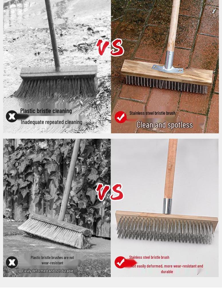 Long-Handled Stainless Steel Wire Brush for Household Floor and Toilet Cleaning