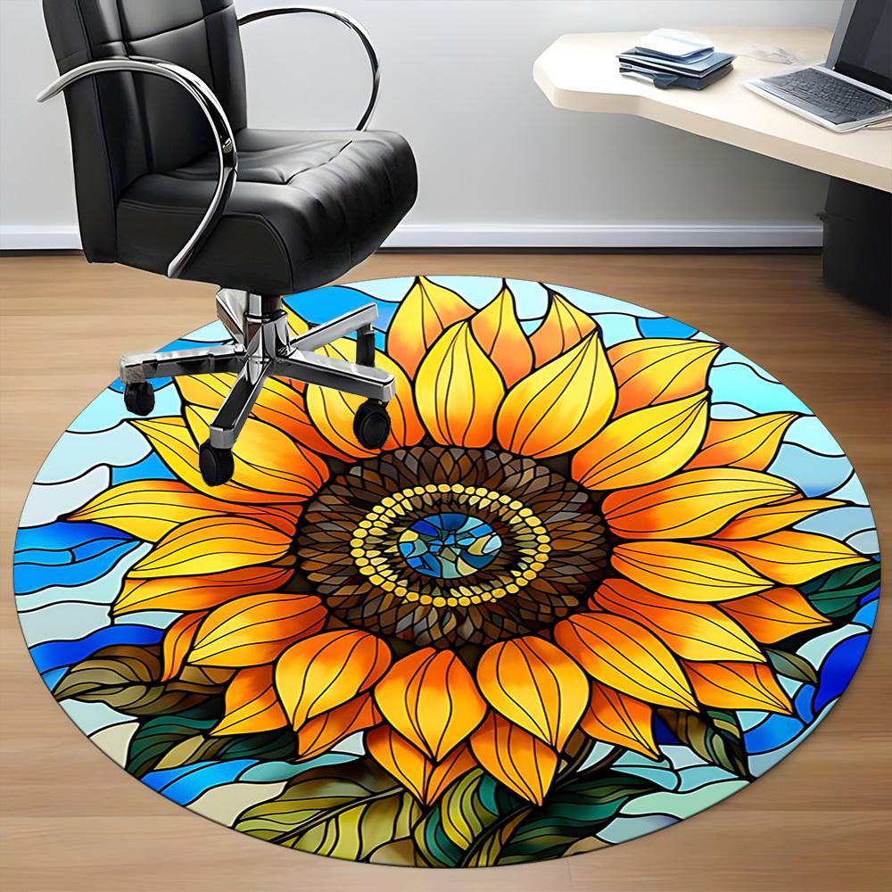 1pc Sunflower StainedGlass Office Round Area Rug, Under Office Chairs Bedroom Living Room Home Decor, Room Deco