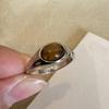 Vintage zircon tiger's eye stone round open ring Maillard style index finger ring fashion niche design ring woman