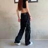 Y2K High Street Denim Cargo Pants Women Gray Big Pocket Slim Female Straight Pants High Waist Vintage Casual Lady Baggy Trousers