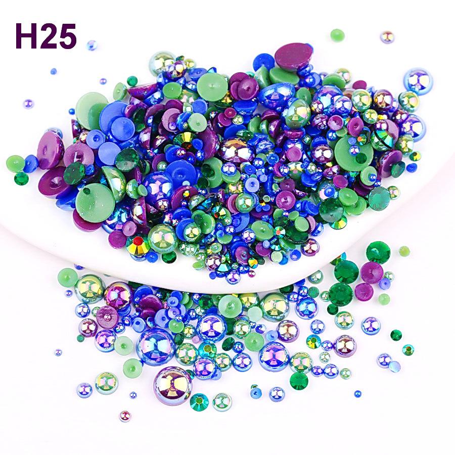 2mm-10mm Mixed Pearl & Resin AB Plated Half-Round ABS Imitation Pearl DIY Accessories