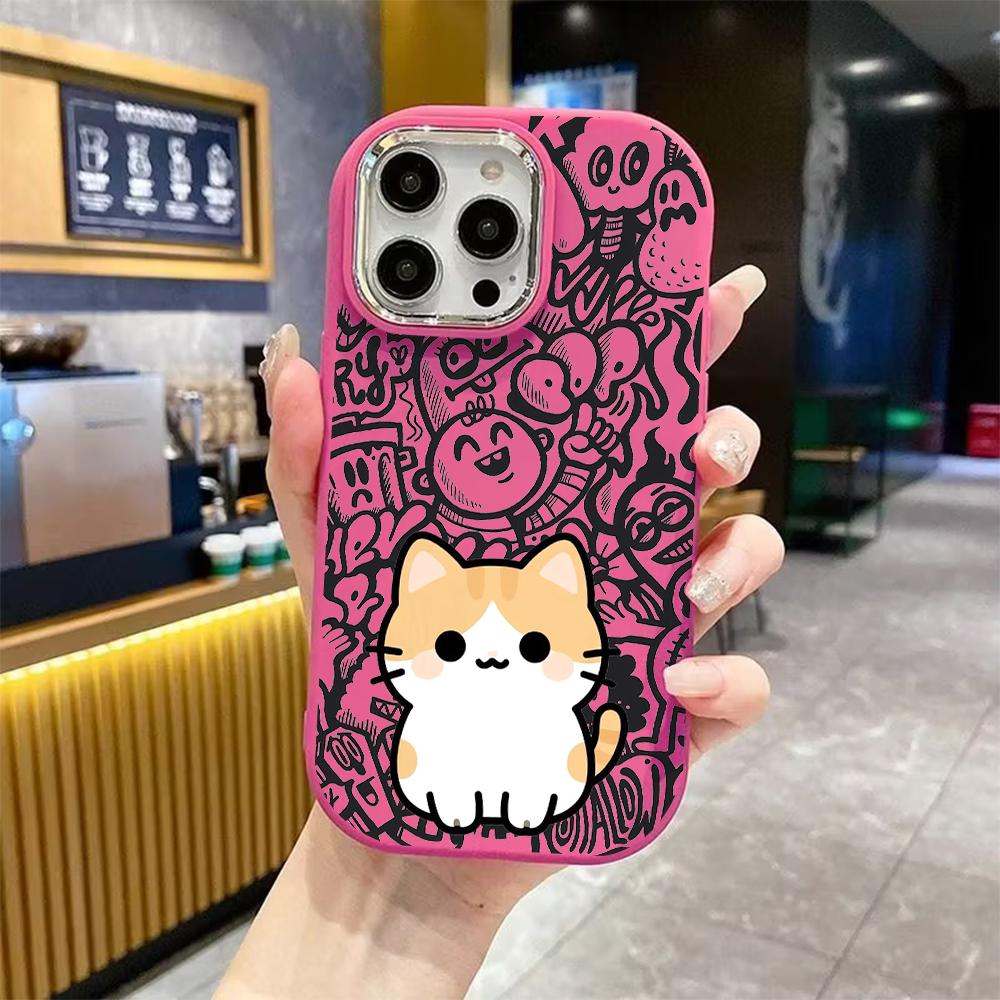 Phone Case: 2D flat design suitable for iPhone 18 17 16 15 14 13 Pro protective case, couple style, orange and white kitten, Christmas and Halloween g