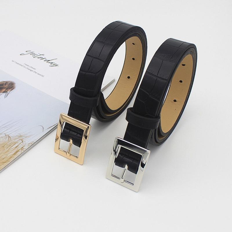 Retro Glossy Crocodile Pattern Belt Women'S Jeans Thin Square Buckle Decorative Belt Women