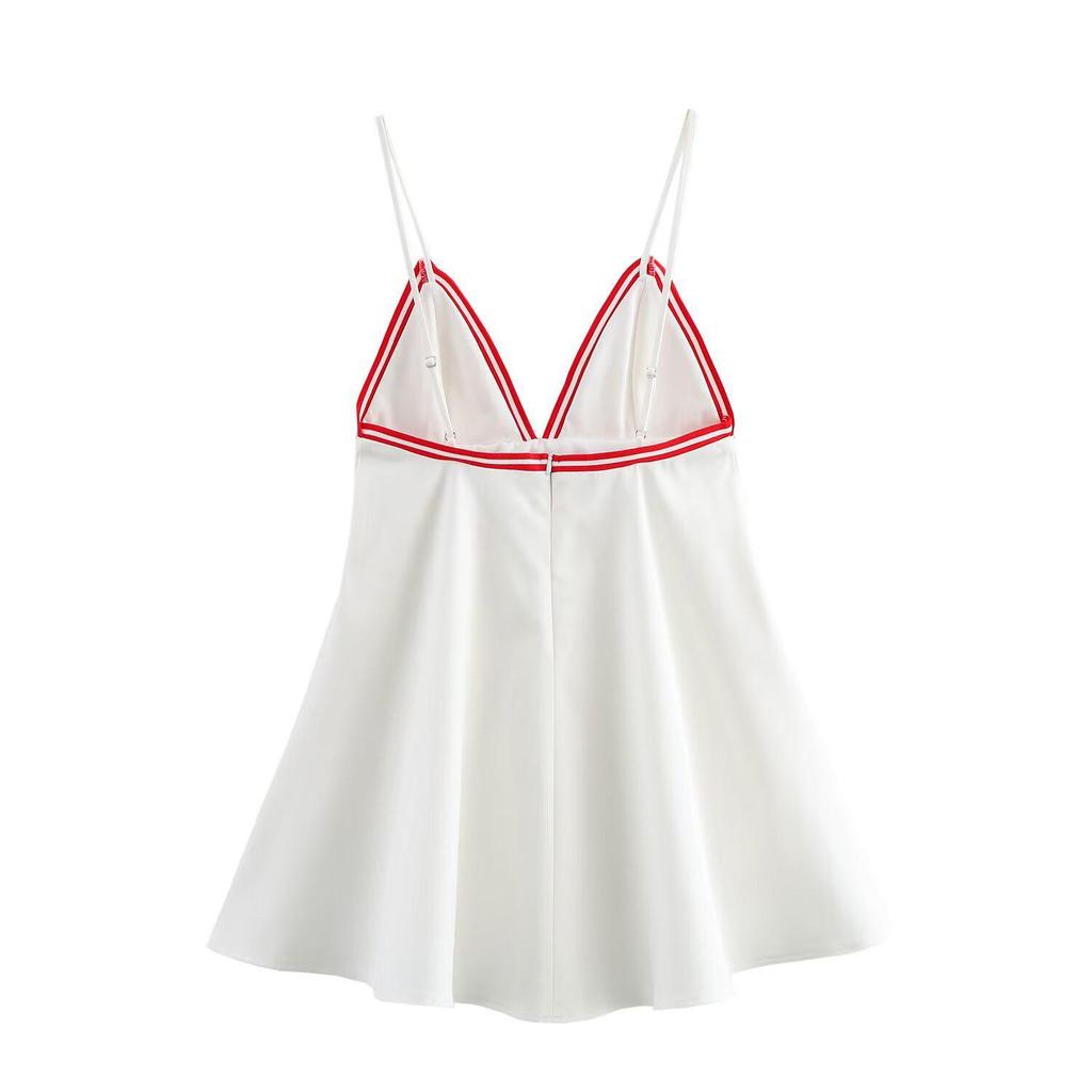 2025 Spring Women's Color-Block Ribbed V-Neck Slim Camisole Dress