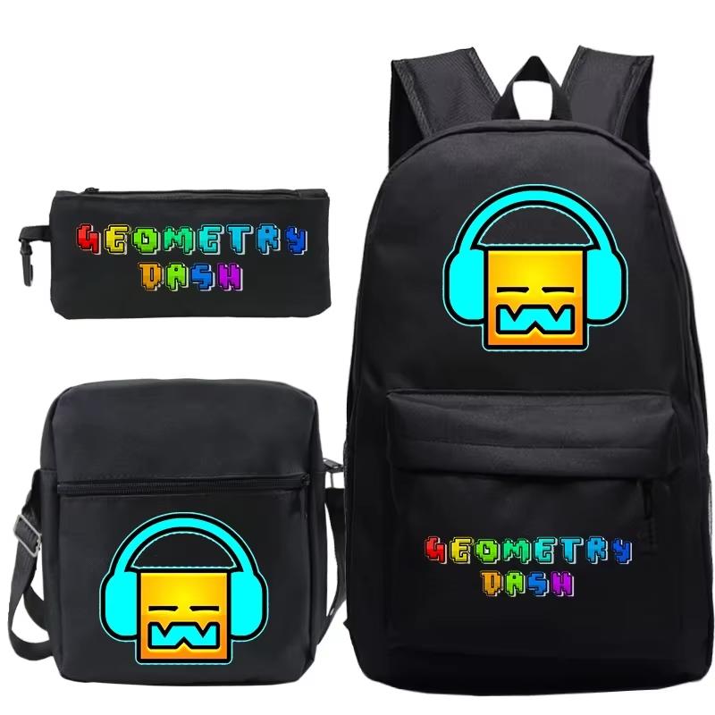 Funny Cartoon Geometry Dash Backpack 3pcs Set Students School Bags School Girls Boys Sports Bookbag Edition Trendy Backpack