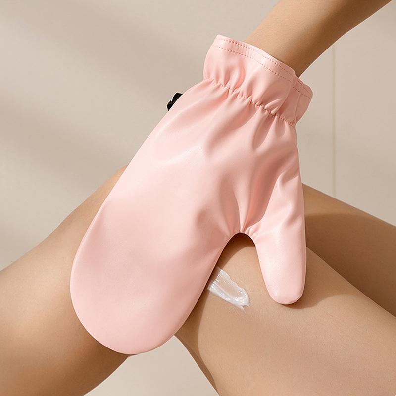 

Leather Surface Body Lotion Mousse Glove With Thumb Self-Tanning Double-Sided Prevents Sticky Hands Applicator Quick Dry Mitt розовый