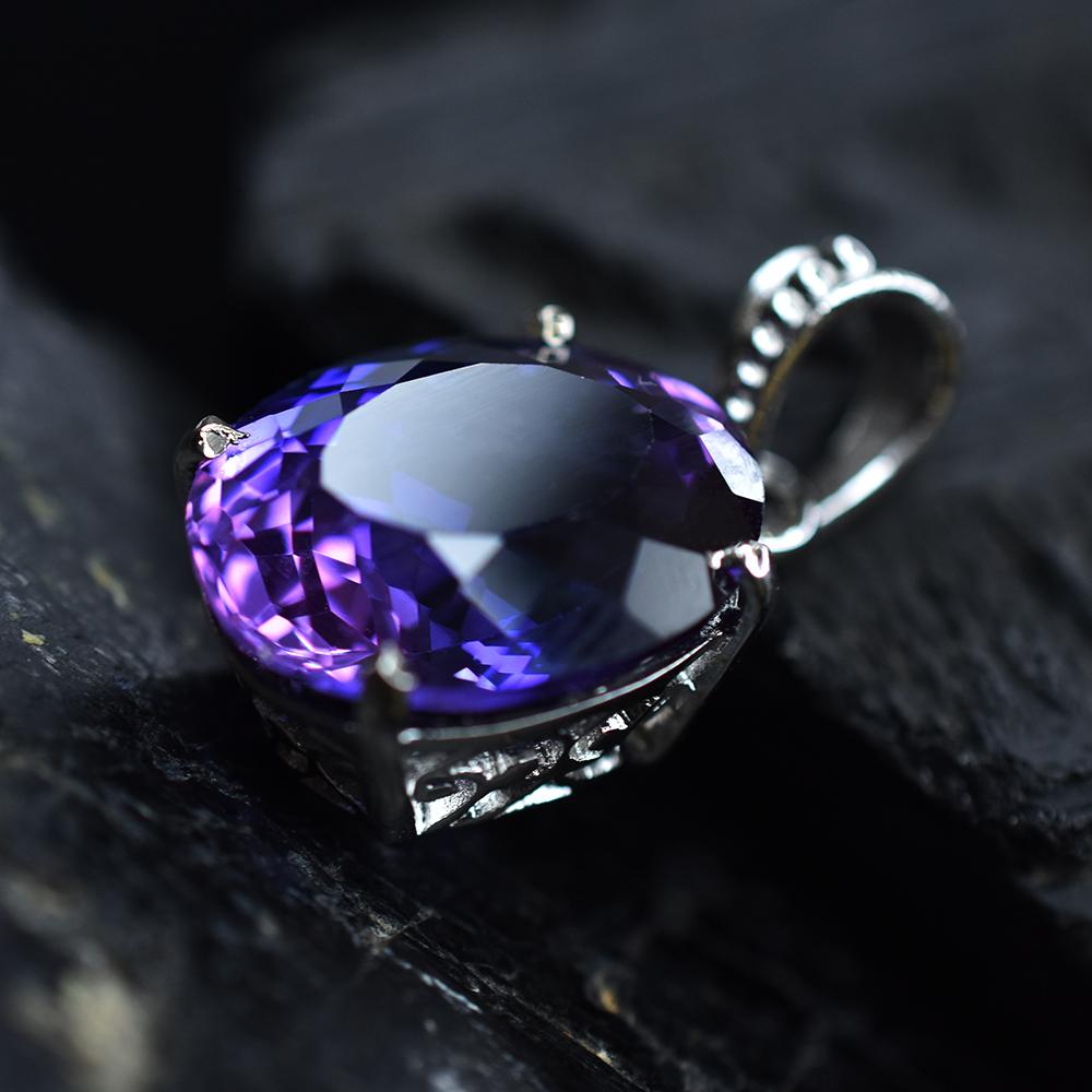 CERTIFIED Natural Purple Tanzanite 925 Sterling Silver Oval Pendant 28 Ct