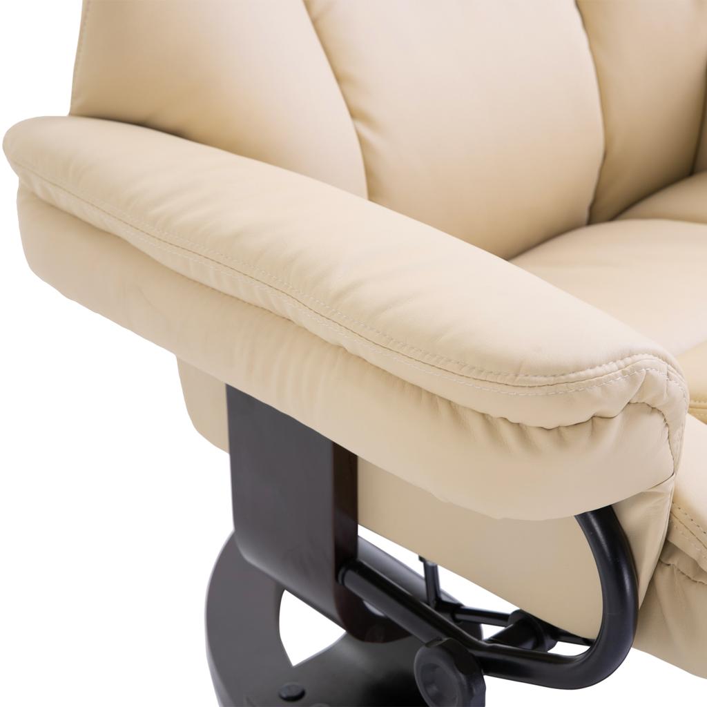 360 degrees Swivel Recliner Chair with Footstool, PU Leather Manual Recliner Armchair with Footstool, Solid Wood Base