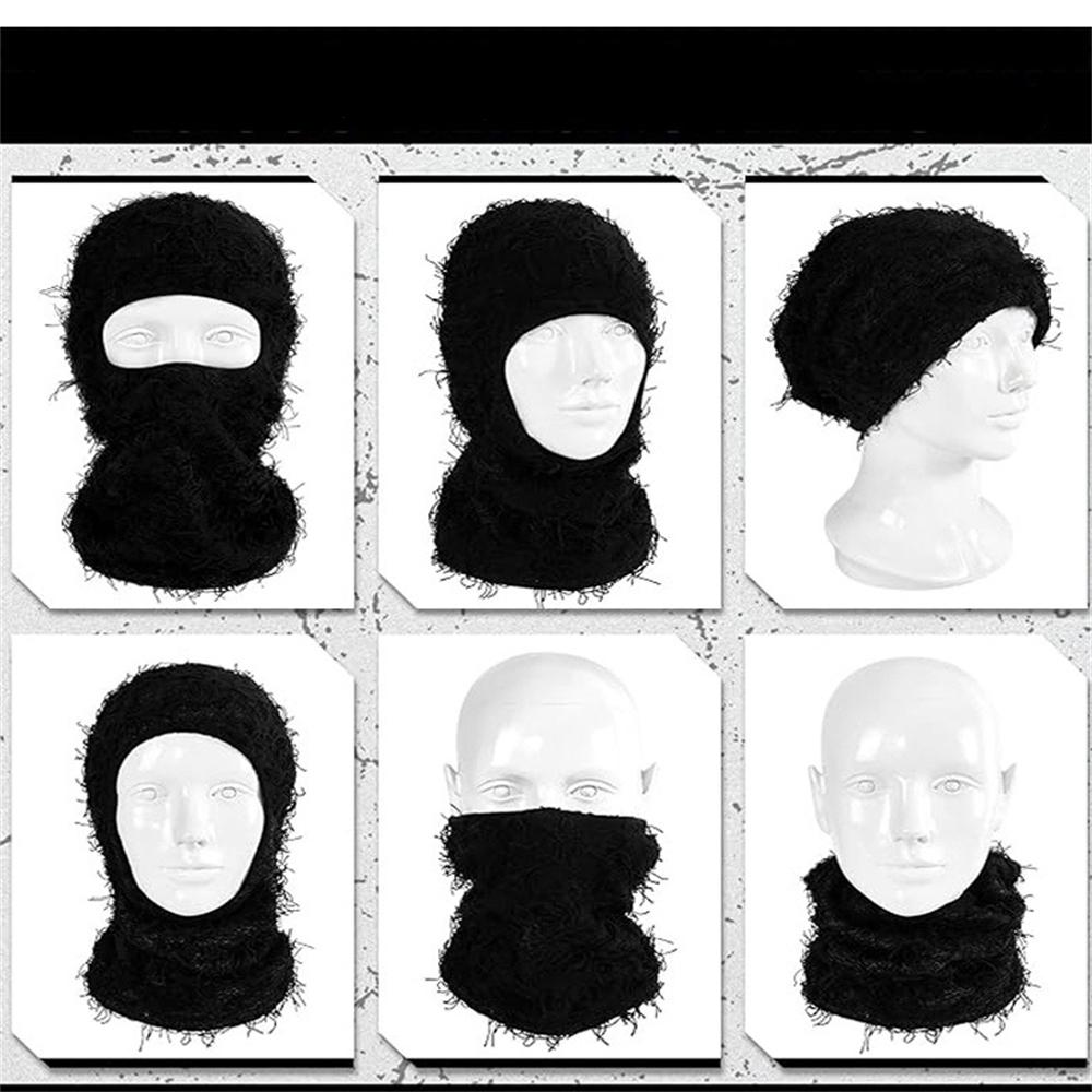 1pcs Full Face Cover Ski Mask Hat Balaclava Distressed Knitted Beanie Camouflage Men Hat Women Winter Warm Windproof Bicycle Nec