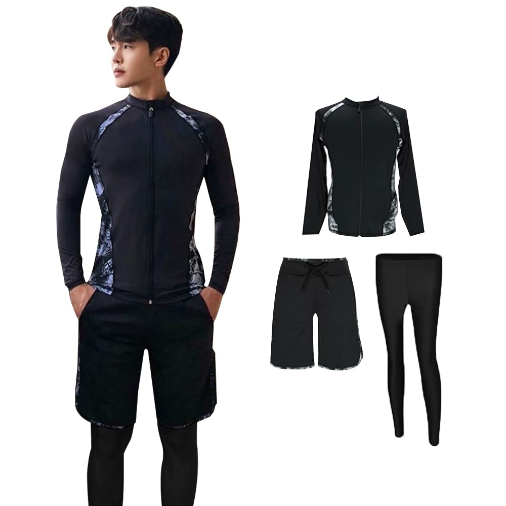 

YFMAYI Купальник с рашгардом, УФ-защита, с длинным рукавом и плавки, мужской комплект из 3 предметов, влагоотводящий, быстросохнущий, амфибийный, утягивающий, защита, рукава,