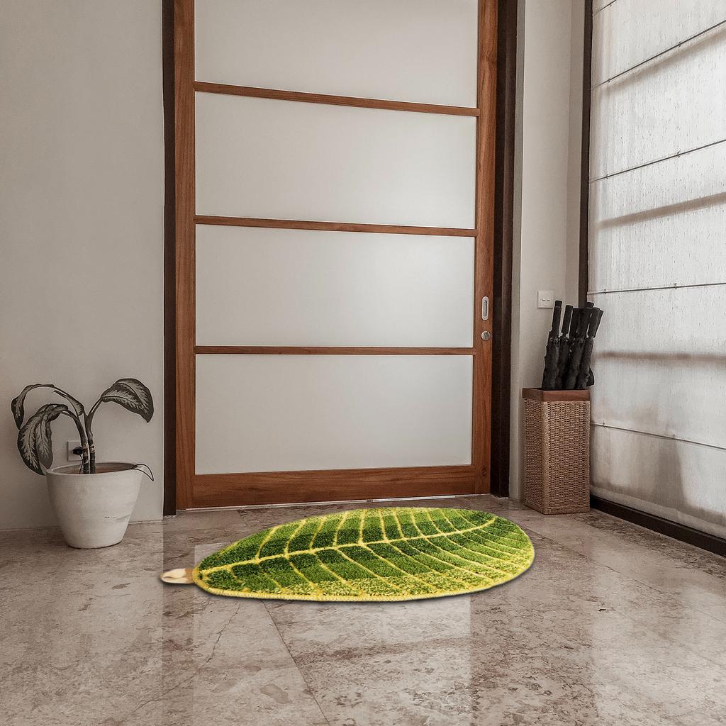 Bathroom Rug Polyester Leaf Shape Non Slip Soft Absorbent Shower Mat for Entryway Patio Bathtub
