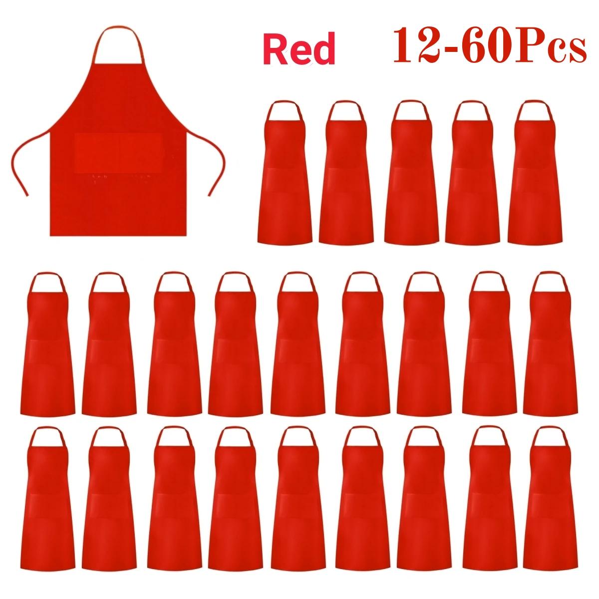 

12-60Pcs Unisex Apron Bulk Aprons for Women with Pockets Server Apron Kitchen Apron for Cooking Restaurant Painting Crafting 36Pcs червоний