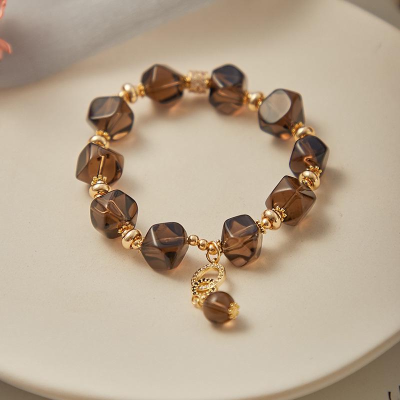 

Natural Smoky Quartz Faceted Beaded Bracelet for Women - Handmade Tea Crystal Jewelry 13-14cm