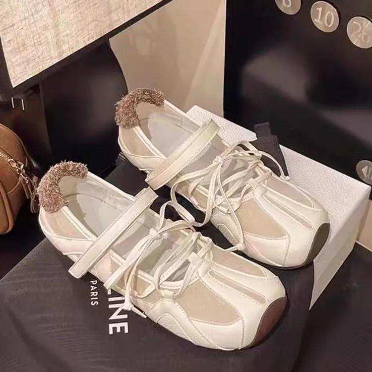 Fashion Spring 2025 Ballet Flats Spor Square Head Mary Janes Cross Strap Magic Sti Function Sle Low Heel Flat Bot  Color