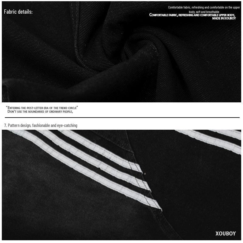 Qilin Home Unisex Wide-Leg Scimitar Jeans: American Side Stripe, Spring National Tide, Loose Fit Long Pants