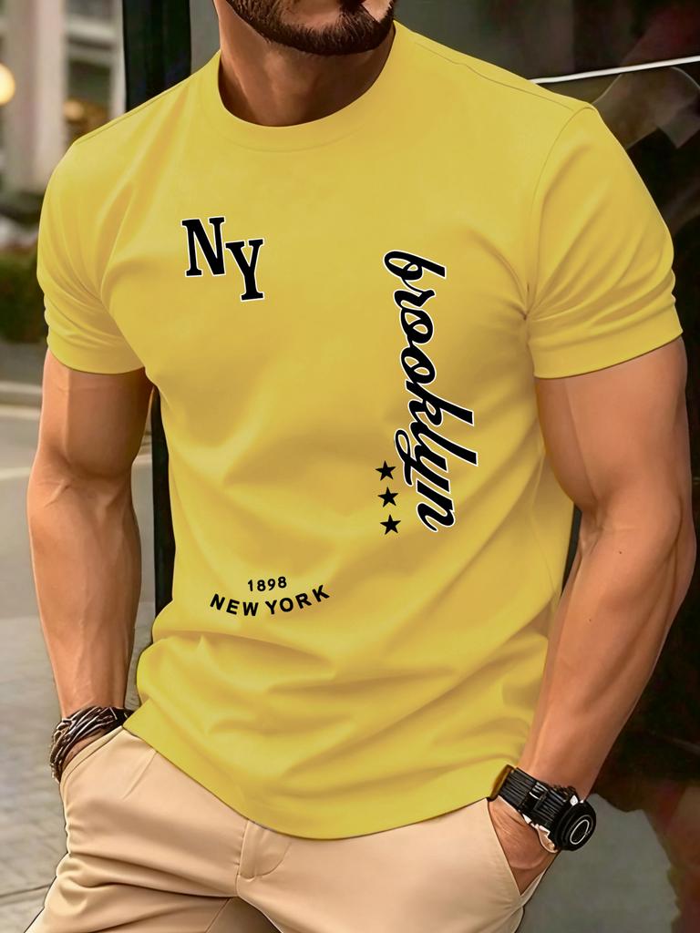 New York Brooklyn 1898 Art Letter TShirts Men Summer Cotton ONeck T Shirt AllMatch Casual Top Loose Fashion Man Retro Clothes