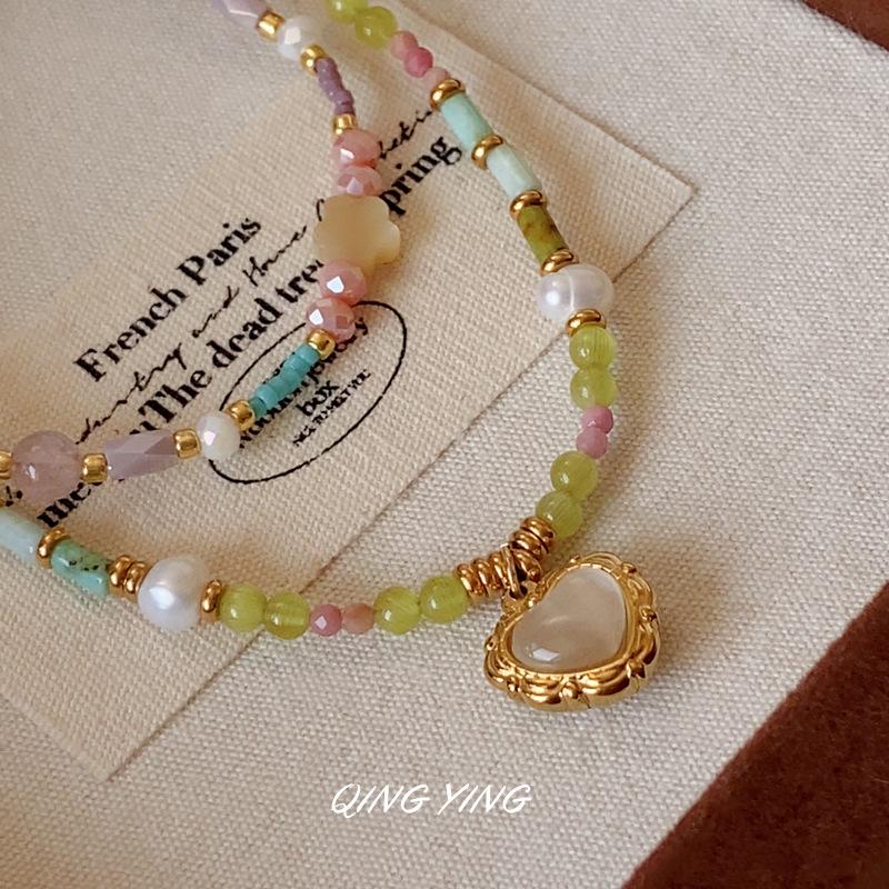 Colorful Pearl & Natural Stone Layered Necklace for Women - Handmade, High-End Clavicle Chain