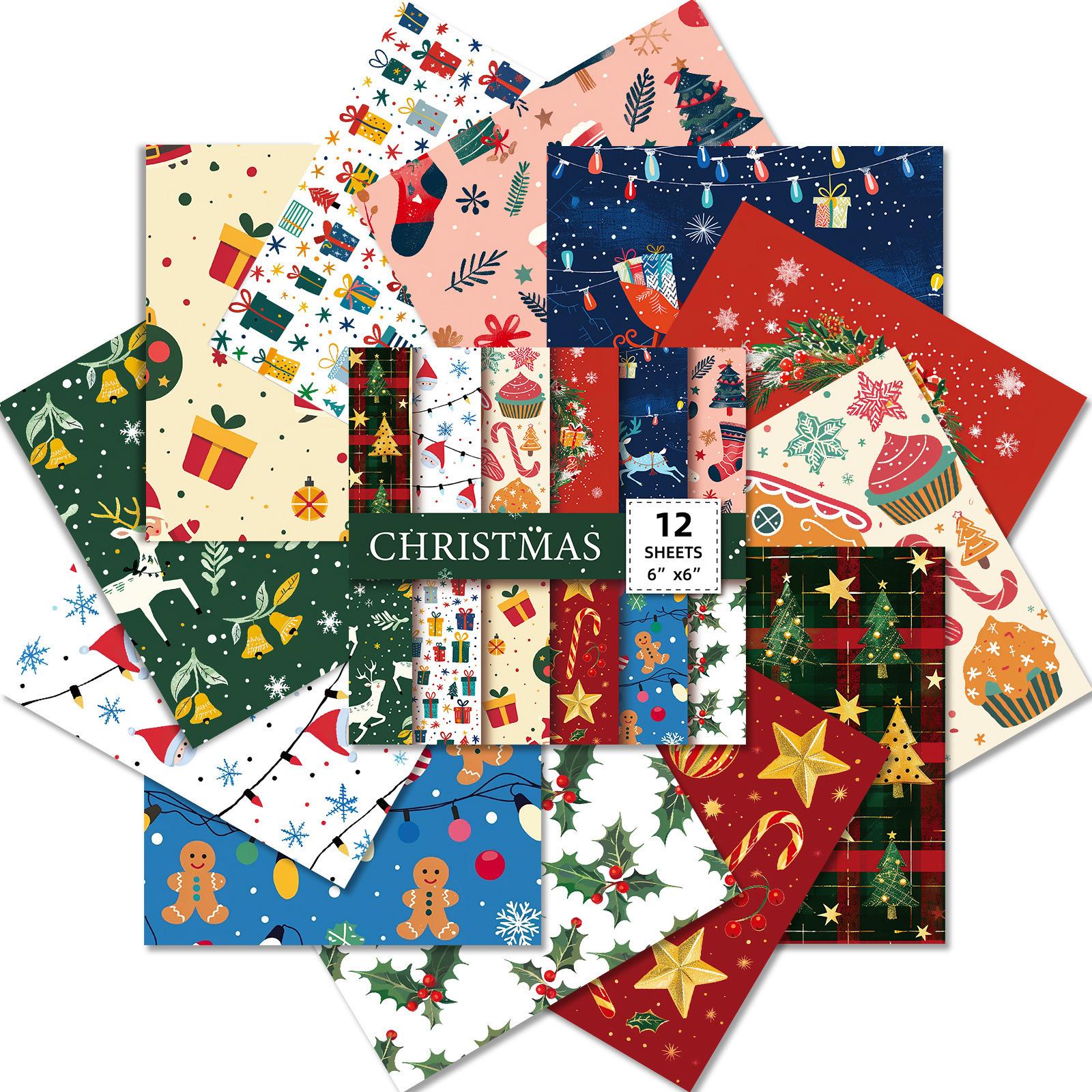 

Merry Christmas DIY Craft Decorative Paper Set, 12 Sheets Creative Journal Scrapbook Background Paper One Size