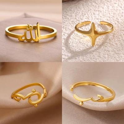 Arabische Islamitische Moslim Allah Ringen Voor Vrouwen Mannen Roestvrij Staal Goudkleur Islam Religieus Amulet Verstelbare Ring Sieraden Cadeau