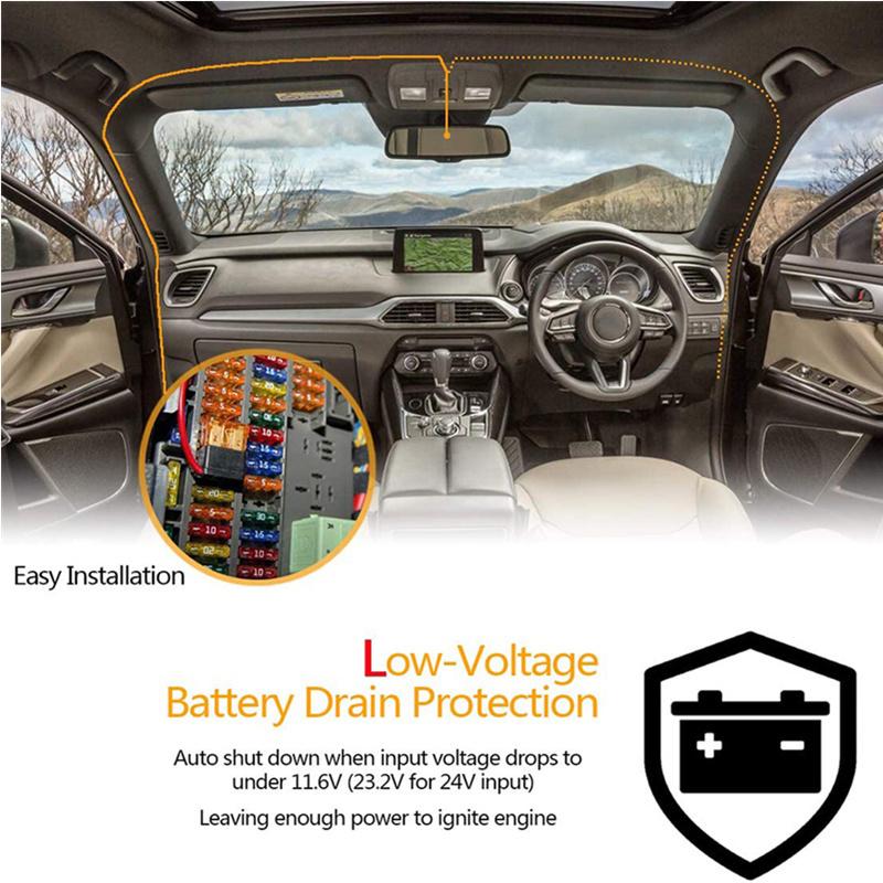 24H Parking Monitoring Car DVR Record Hardwire Kit Mini/Micro/Type-c Port 12V-24V To 5V/2.5A 3.5M Step-down Line Car Accessories