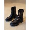 Sheepskin version~ Martin boots women's 2025 new British black round head badge small gold buckle rear zipper high heel short boots