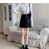 2025 Autumn/Winter Black High-Waisted PU Leather Bodycon Skirt – Women's Slimming A-Line Midi Skirt