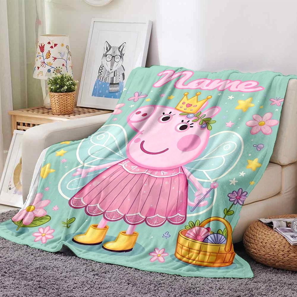 Customiz Name Personality Peppa Pig Blanket Soft &Warm Sofa Office Bed Travel Lunch Break Blanket, Gift Suitable All Seasons