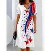 Ladies Summer V-Neck Short Sleeve 3D Floral Stripe Star Print Dress Colorful Casual Party Dress for Women